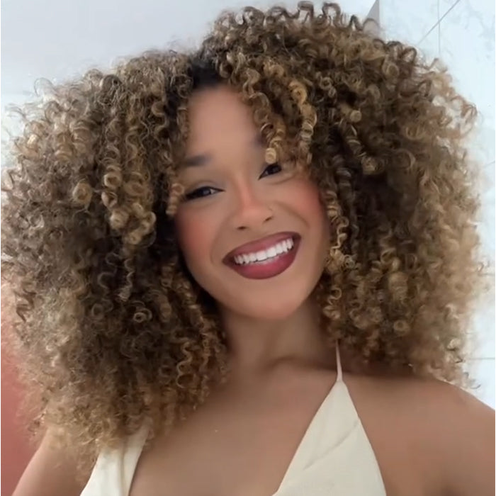Honey Blonde Highlight Kinky Curly Wig with Bangs - Glueless Big Afro Curly Short Bob Human Hair Wig for Women - Rafarada