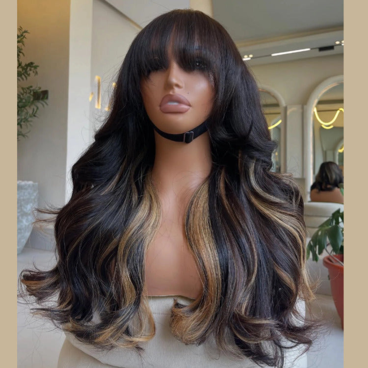 Body Wave Wigs Blonde Highlight Human Hair Wig HD Lace Frontal Human Hair Wig Pre Plucked Wig With Bangs - Rafarada