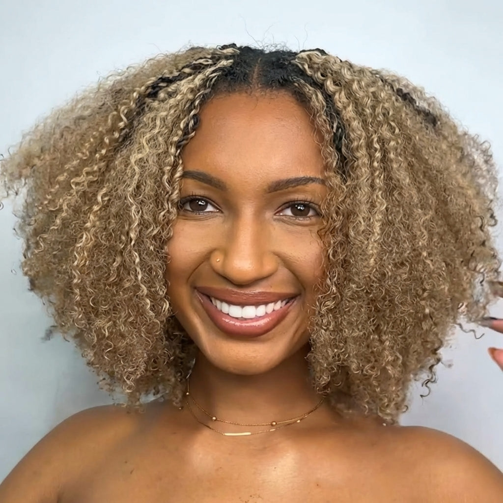 Honey Blonde Kinky Curly Crochet Hair Extensions Braiding Human Hair for Natural Look Crochet Styles - Rafarada