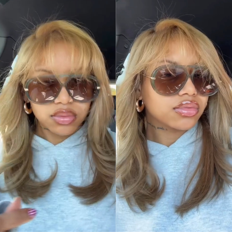 Honey Blonde Layered Body Wave Wig with Bangs Ombre Color Human Hair Glueless Side-Part Wig for Women - Rafarada