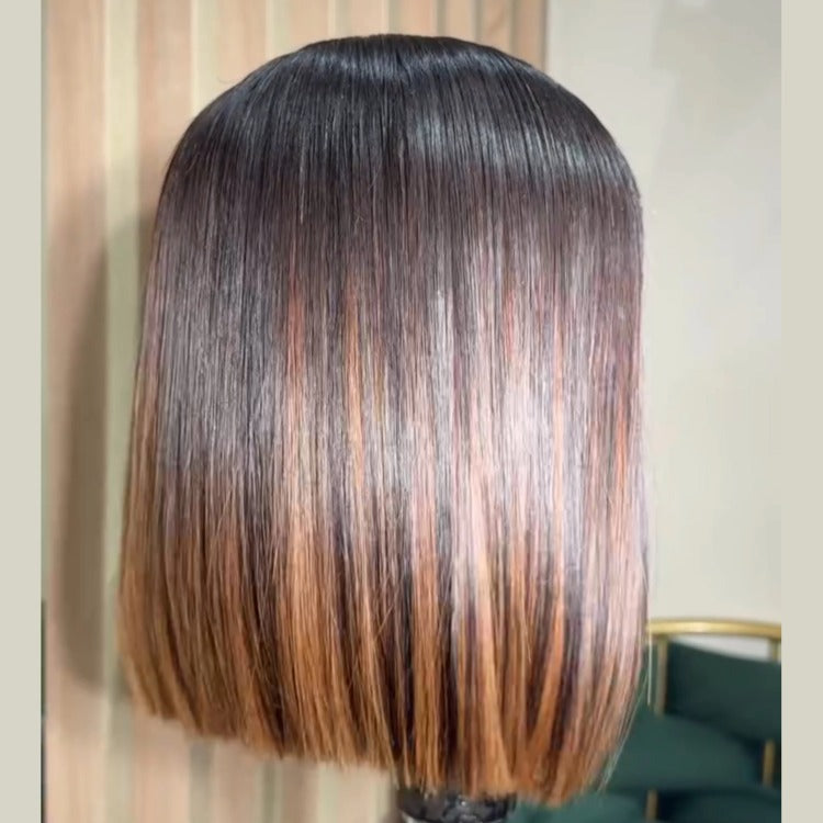 Balayage Short Bob Wig Straight Hair HD Lace Frontal 100% Human Hair Wigs - Rafarada