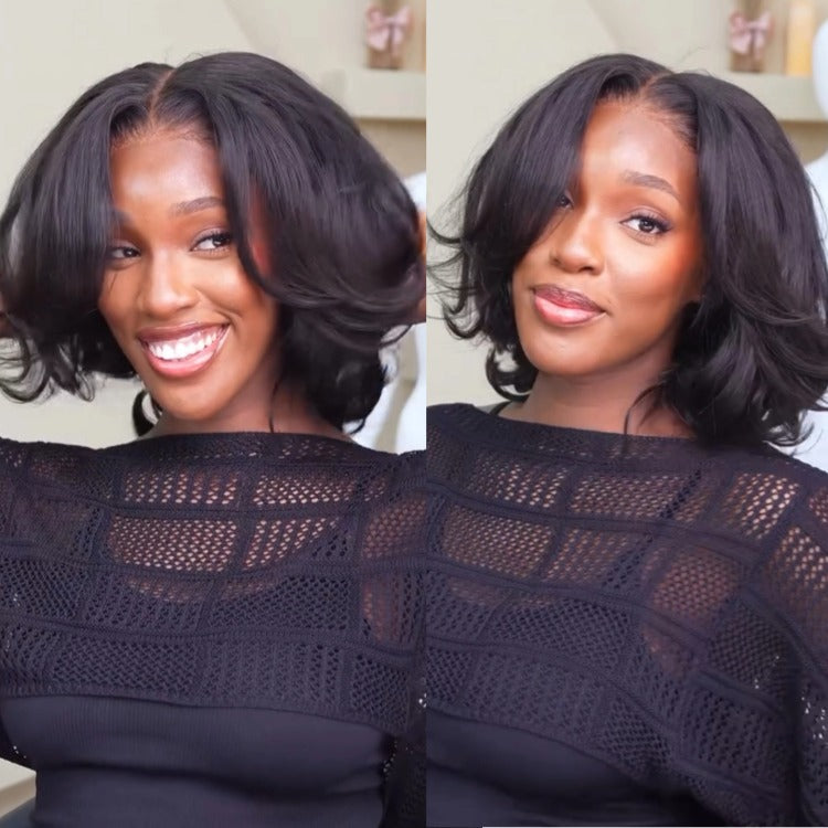 Glueless Layered Bob Body Wave Wig Natural Black Beginner Friendly Human Short Bob Wig- Rafarada
