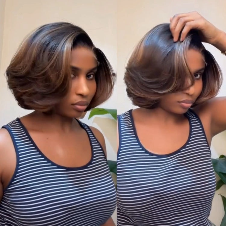 Dark Brown Short Bob Wig Cute Hair HD Lace Frontal 100% Human Hair Wigs - Rafarada