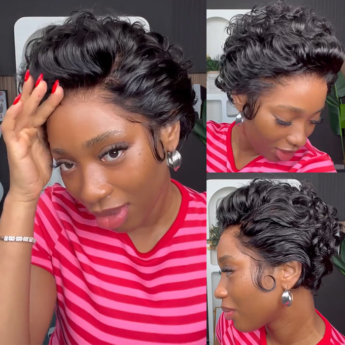Luxurious Full Lace Pixie Cut Wig 100% Human Hair Short Curly Glueless Wig Free Parting Glueless Full Lace Wig- Rafarada