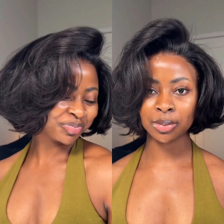 Dark Brown Short Bob Wig Cute Hair HD Lace Frontal 100% Human Hair Wigs - Rafarada