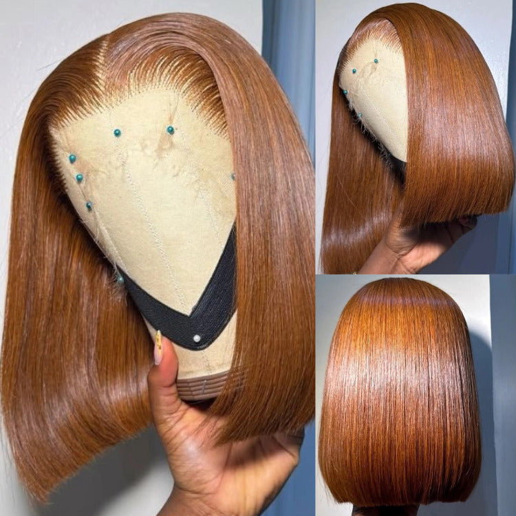 Glueless Bob Wigs Straight Hair Wig Light Brown Color HD Lace Frontal Human Hair Wigs - Rafarada