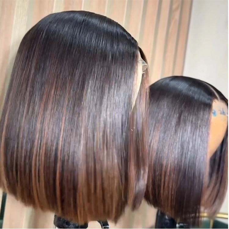 Balayage Short Bob Wig Straight Hair HD Lace Frontal 100% Human Hair Wigs - Rafarada