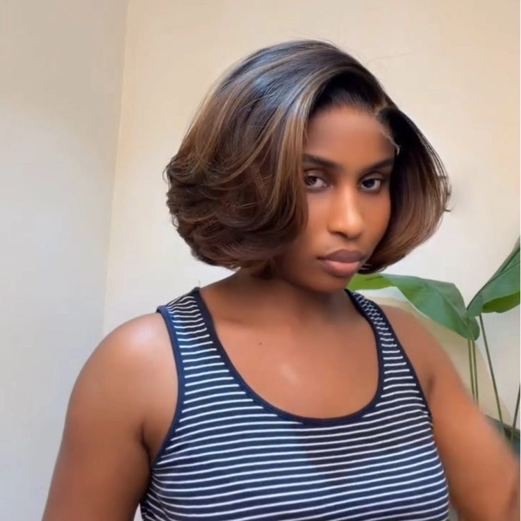 Dark Brown Short Bob Wig Cute Hair HD Lace Frontal 100% Human Hair Wigs - Rafarada