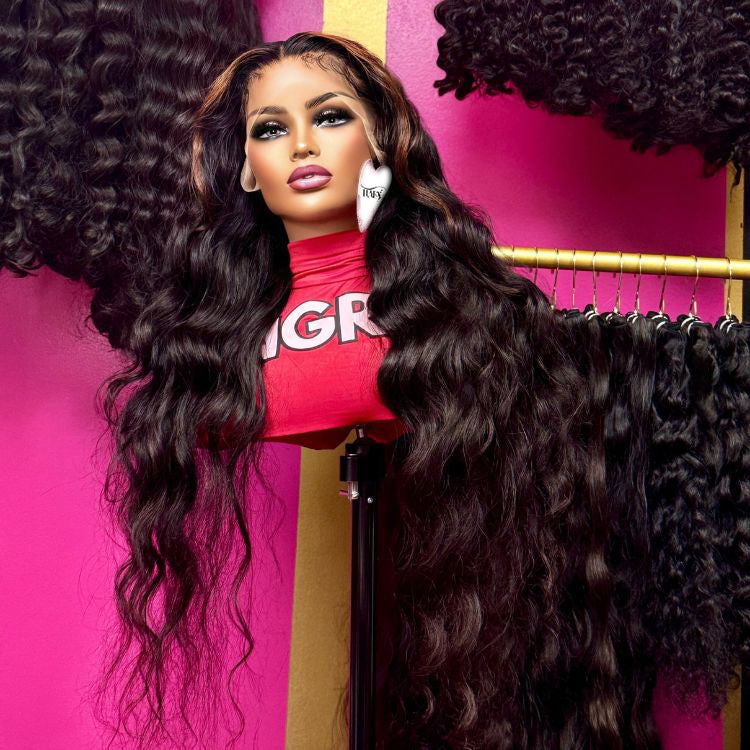 13x4 Long Body Wave Blond Highlight Wig Colored Human Hair Lace Front Wigs - Rafarada
