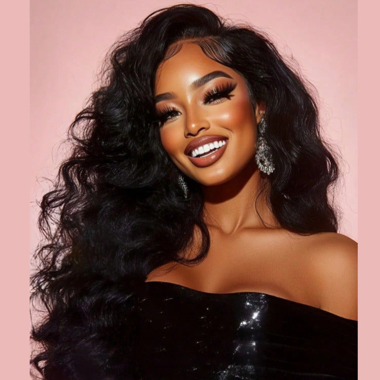 Body Wave 4x4 Lace Closure Human Hair Wigs Natural Black Color 300% Density - Rafarada