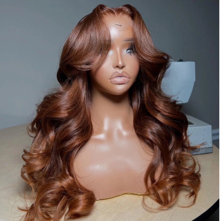 Body Wave Human Hair Wig Chestnut Light Brown Ombre Color Lace Front Wig - Rafarada