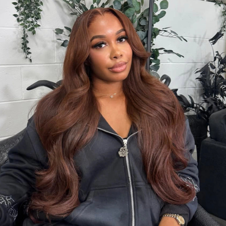 Autumn Chestnut Brown Color Body Wave Human Hair Wear Go Glueless Wig - Rafarada