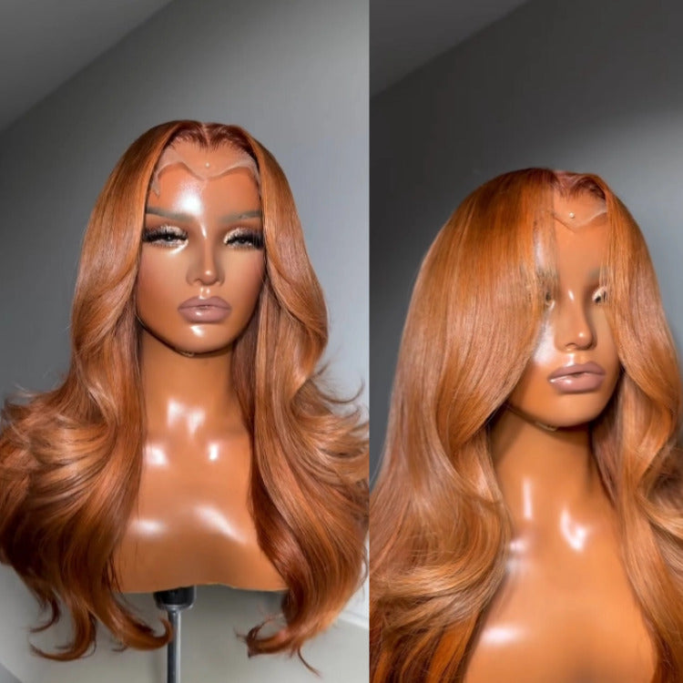 Milk Tea Brown Color Body Wave Human Hair Wig 13x4 Lace Front Ginger Colored Wig  - Rafarada