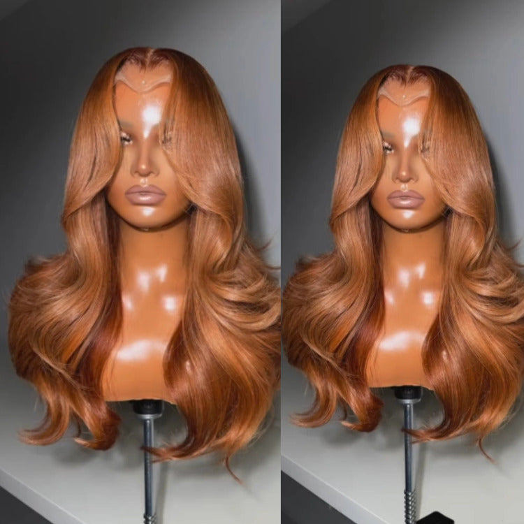 Milk Tea Brown Color Body Wave Human Hair Wig 13x4 Lace Front Ginger Colored Wig  - Rafarada
