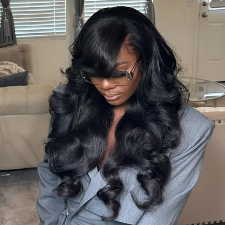 Body Wave Wig Human Hair With Bangs Skin Base Wig Full Mechanism Human Hair Wig - Rafarada
