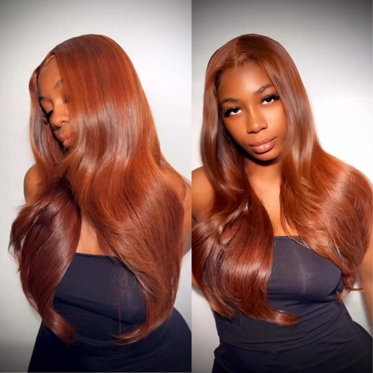 Body Wave Wig Ginger Color Human Hair HD Transparent Lace Closure Wigs - Rafarada