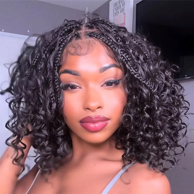 Hand-Knotted Boho Braided Lace Front Wig with Curly Glueless Full Lace Human Braided Wig with Baby Hair  - Rafarada