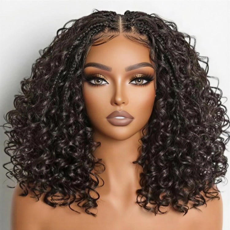 Hand-Knotted Boho Braided Lace Front Wig with Curly Glueless Full Lace Human Braided Wig with Baby Hair  - Rafarada