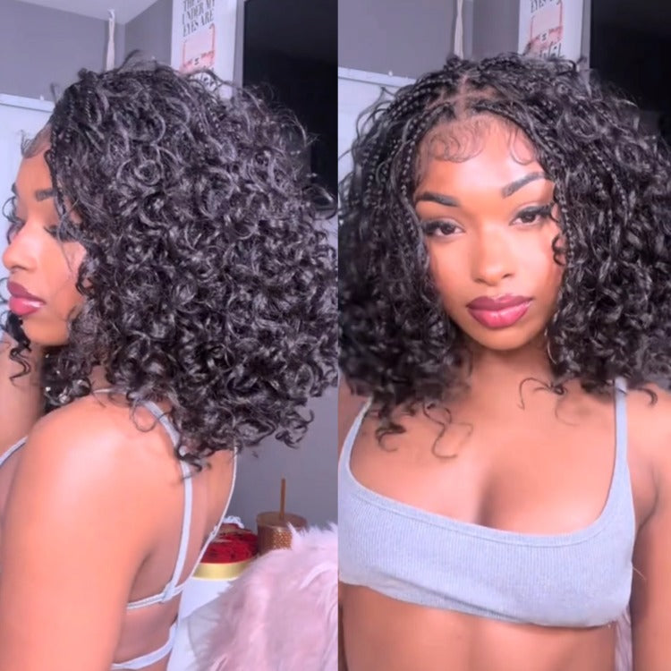 Hand-Knotted Boho Braided Lace Front Wig with Curly Glueless Full Lace Human Braided Wig with Baby Hair  - Rafarada