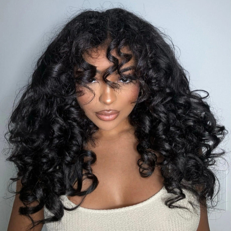 Easy To Wear Bouncy Curly Skin Base Wig Full Mechanism Human Hair Wig With Bangs- Rafarada