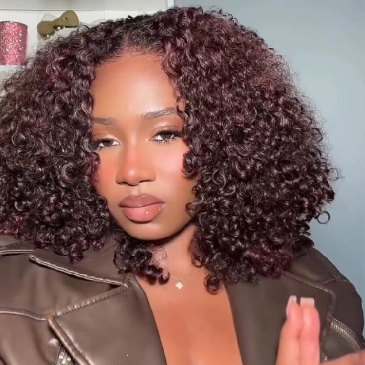 Auburn Brown Color Bouncy Curly Short Bob Wig For Women Glueless Human Hair Wigs With Natural Hairline - Rafarada