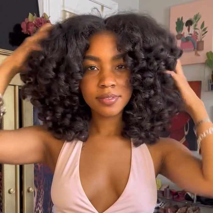 Bouncy Curls Voluminous Glueless Lace Front Human Hair Wig Natural Color HD Transparent Lace Frontal Wig - Rafarada