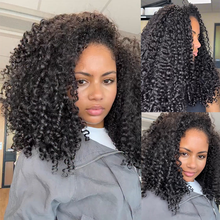 Bouncy Curls Natural Black Color Spiral Curly Lace Wig Pre-plucked Glueless Human Hair Wigs - Rafarada