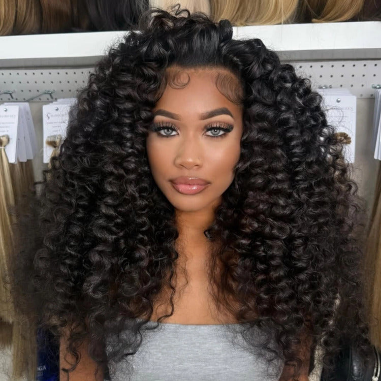 Glueless Frizzy Human Hair Clear Transparent Lace Front Bouncy Curly Wigs- Rafarada