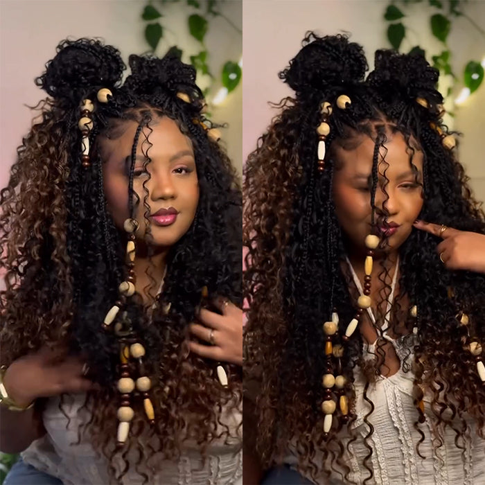 Ombre Color Pre-Braiding Kinky Curly Glueless Lace Front Wig Bohemian Style Braided Human Hair Wig- Rafarada