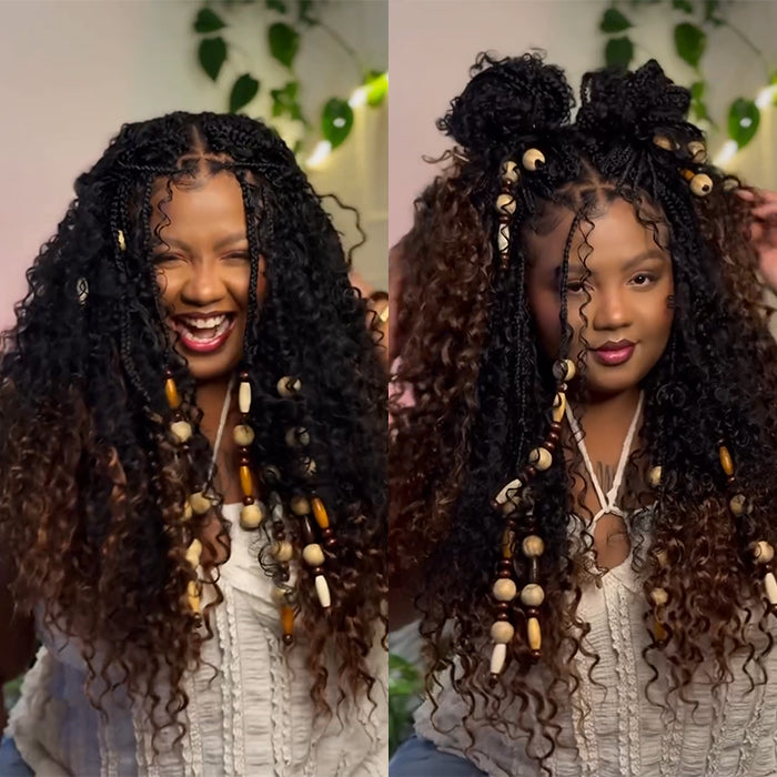 Ombre Color Pre-Braiding Kinky Curly Glueless Lace Front Wig Bohemian Style Braided Human Hair Wig- Rafarada