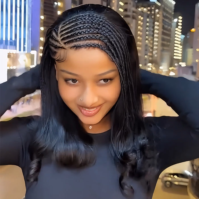 Hand-Braided Bob Lace Front Wig with Straight Hair Natural Black 13x6 Lace Frontal Micro Braids Short Bob Wig for Women - Rafarada
