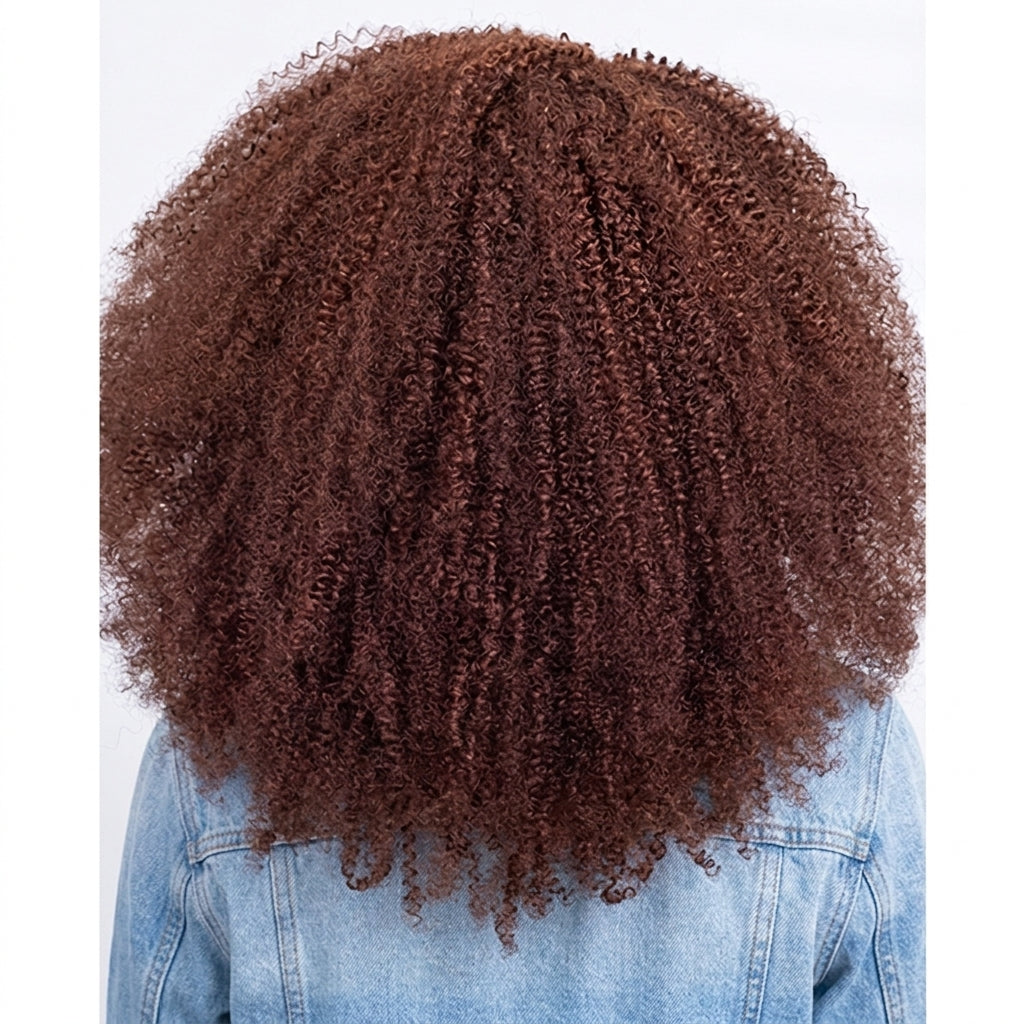 Chocolate Brown Color Afro Kinky Curly Glueless 3-In-1 Half Wig Human Hair For Women - Rafarada