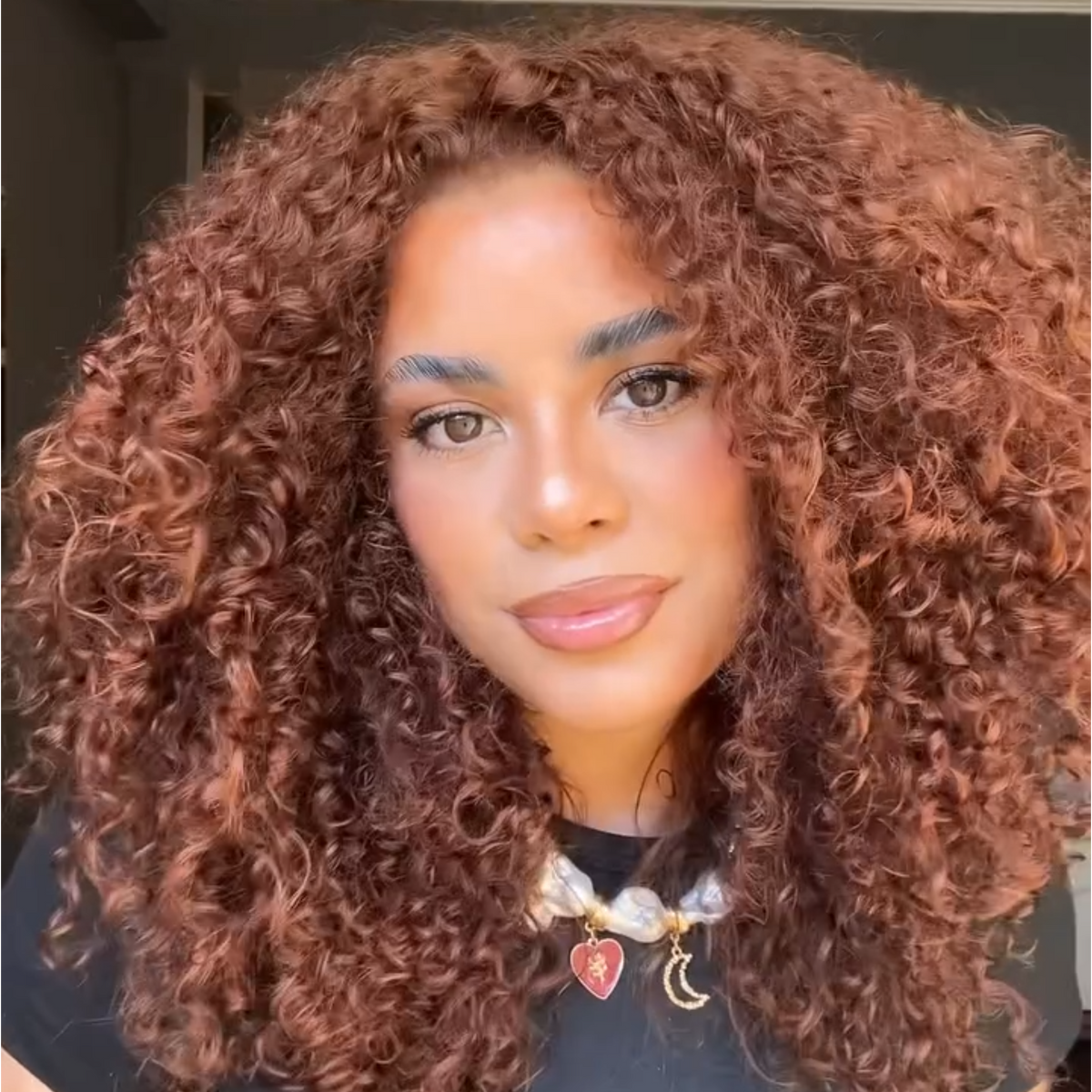 Warm Auburn Caramel Brown Kinky Coily Human Hair Wig Voluminous Defined Curly Hairstyle- Rafarada