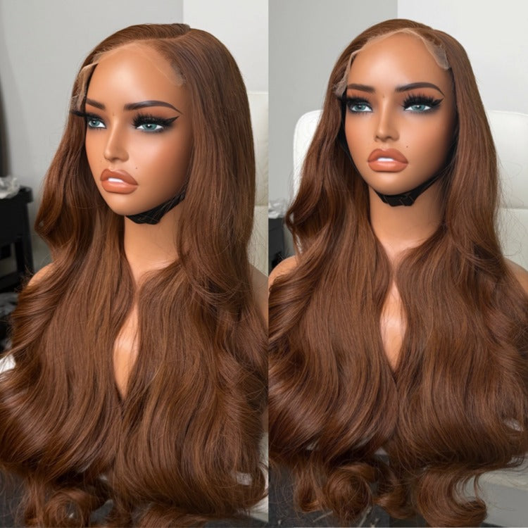 Colored Half Body Wave Wig Brown Human Hair HD Transparent Lace Wigs - Rafarada