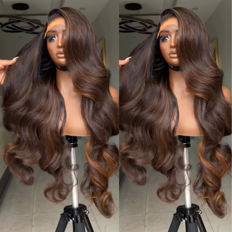 Chocolate Brown Color Body Wave Human Hair Wig HD Lace Front Ombre Colored Wig  - Rafarada