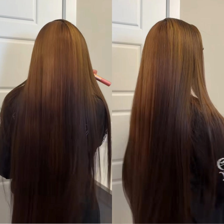 Lace Wig Ombre Light Brown & Dark Brown Human Hair Silk Straight Hair Free Part Human Hair - Rafarada