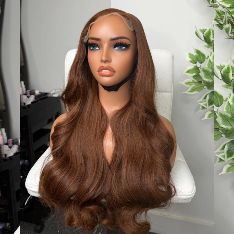 Colored Half Body Wave Wig Brown Human Hair HD Transparent Lace Wigs - Rafarada