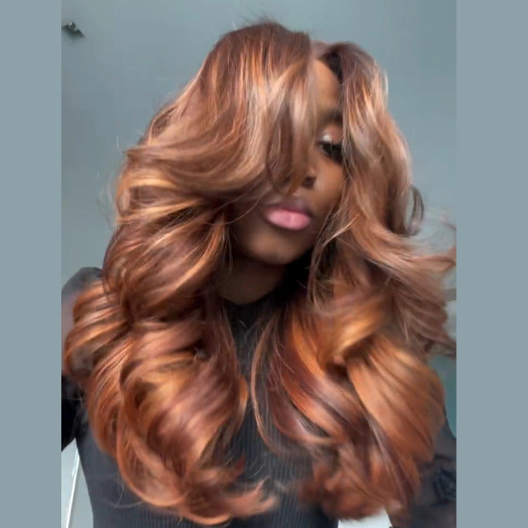 Honey Blonde Highlight Wear & Go Glueless Bouncy Body Wave Lace Front Human Hair Wigs - Rafarada