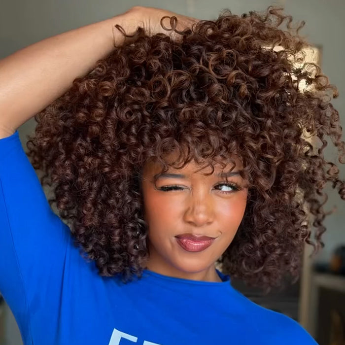 Bouncy Curly Wave Human Hair Wig HD Transparent Lace Front Spiral Curls Brown Color Human Hair Wigs- Rafarada