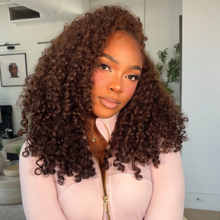 Dark Brown Color Glueless Burmese Curly Wave Lace Front Wig Human Hair Wig End Spiral Curls Pre Plucked Natural Hairline For Woman- Rafarada