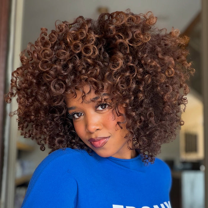 Bouncy Curly Wave Human Hair Wig HD Transparent Lace Front Spiral Curls Brown Color Human Hair Wigs- Rafarada