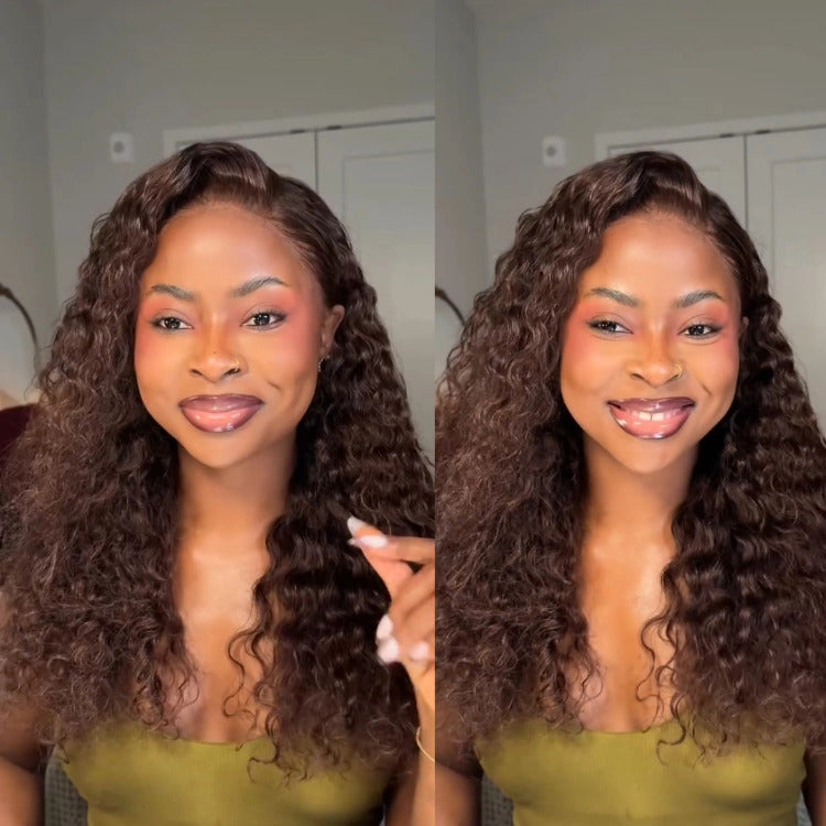 Glueless Color Wigs Water Wave Chocolate Brown Color Preplucked Pre-cut Hairline - Rafarada