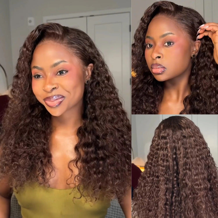 Glueless Color Wigs Water Wave Chocolate Brown Color Preplucked Pre-cut Hairline - Rafarada