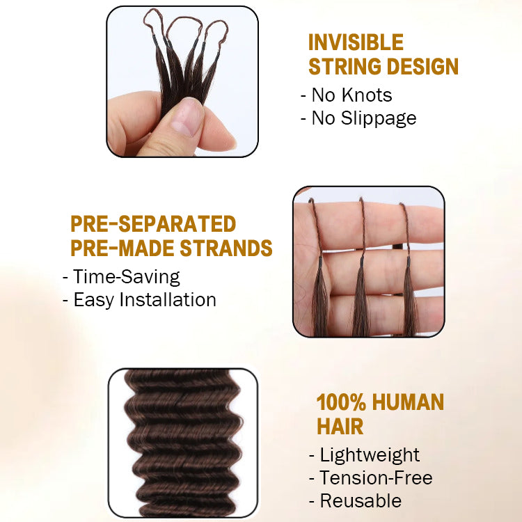 #4 Dark Brown Color Deep Wave Feather Crochet Hair Extension Human Hair - Rafarada