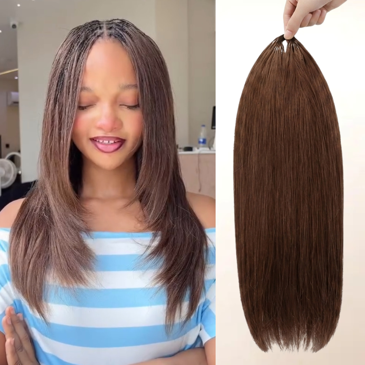 Pre-Separated Feather Hair Extensions Long Straight Light Brown Layered Micro Braided Crochet Hair - Rafarada