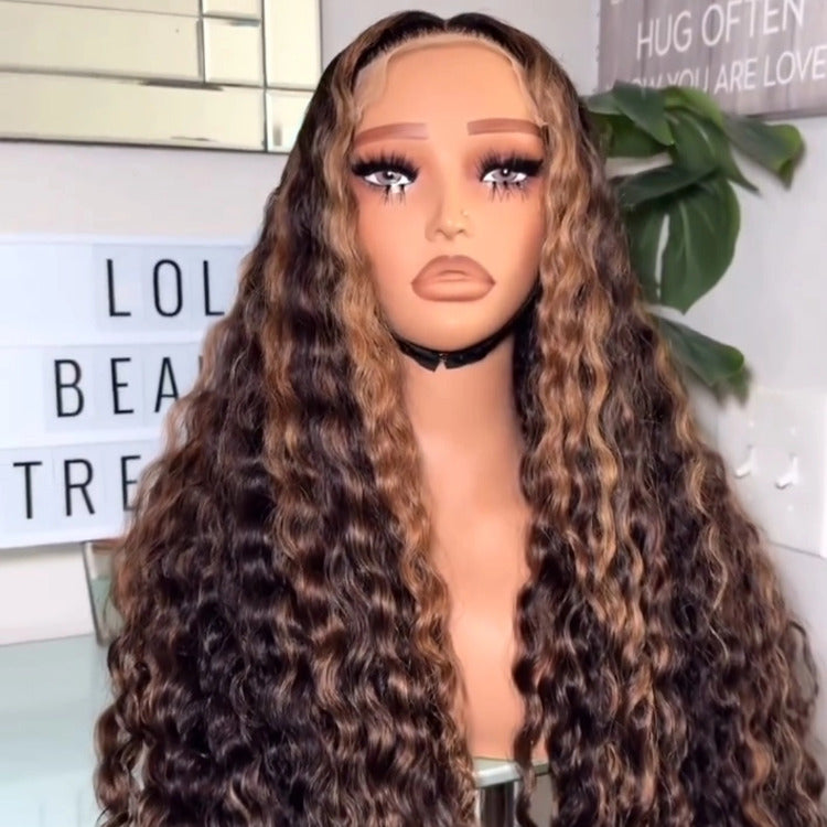 Highlight Golden Color Glueless Lace Front Wig Human Hair Deep Wave Wigs  - Rafarada