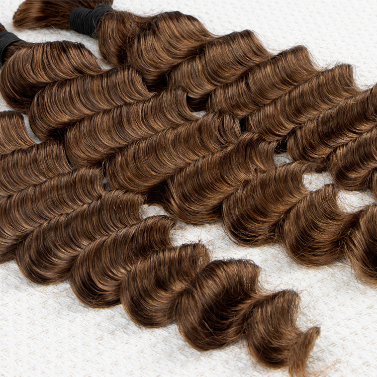 Caramel Brown Color Deep Wave Bulk Human Braiding Hair Extensions - Rafarada