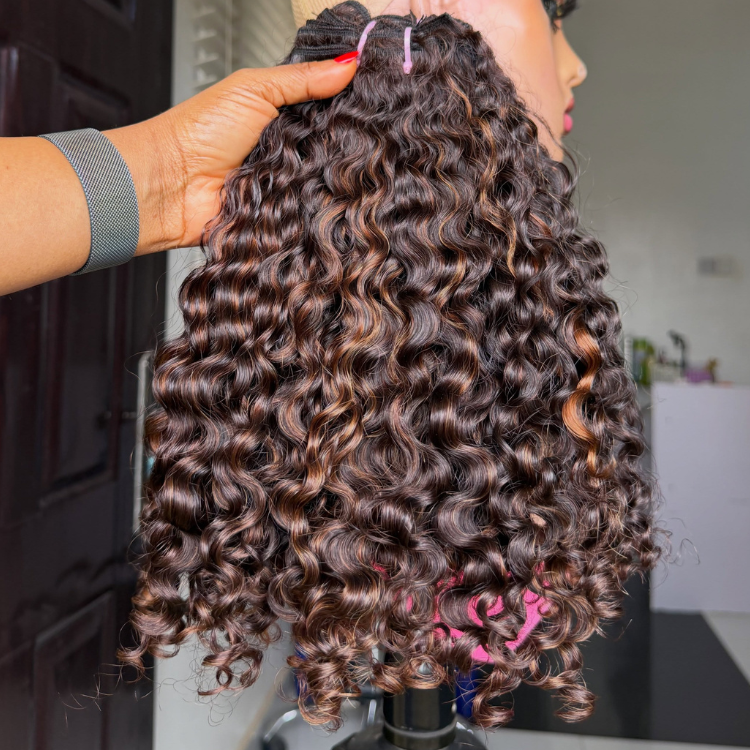 Ombre Brown Water Wave Human Hair Bundles 1B/30 Two Tone Curly Weave 2/3/4 Bundles Extensions- Rafarada