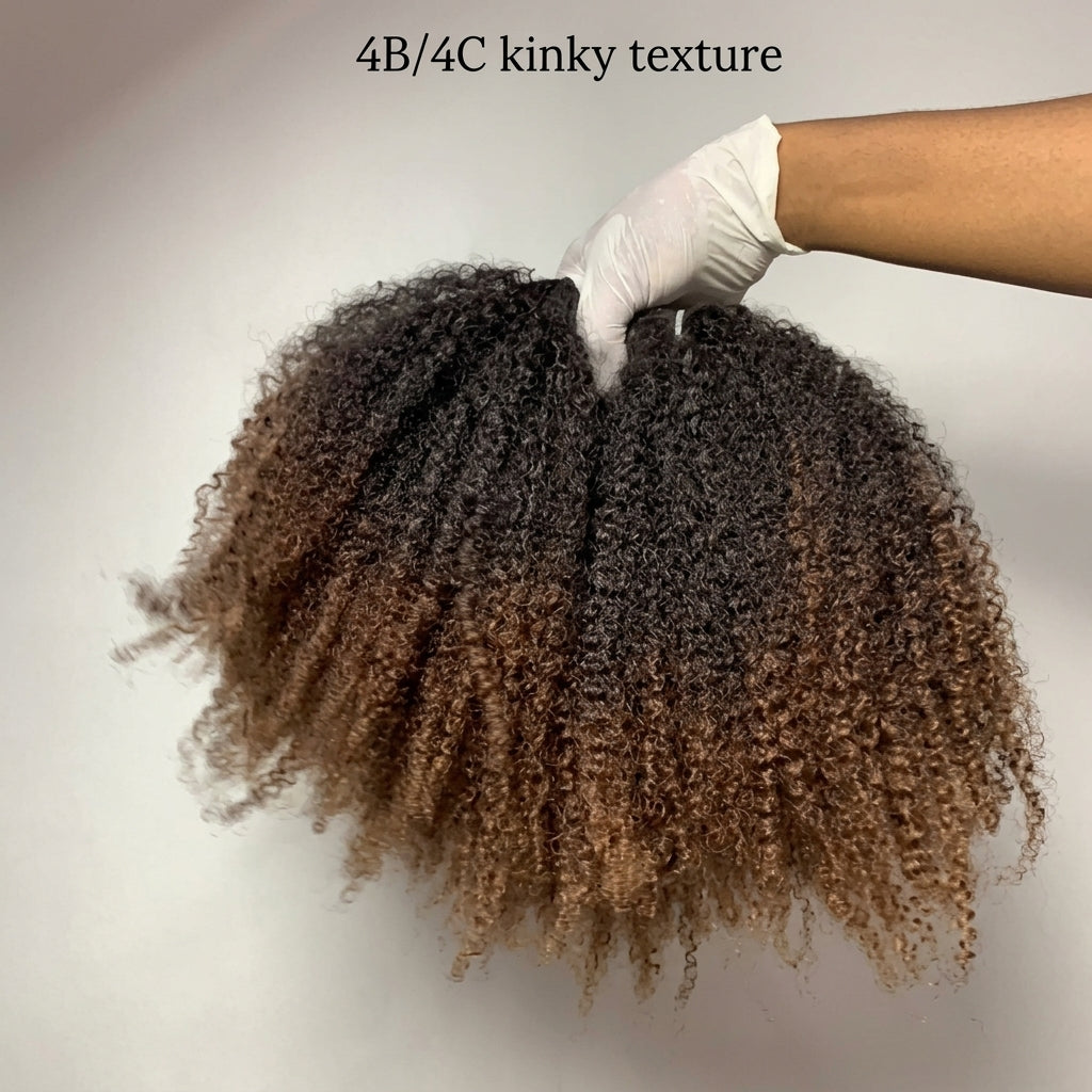 Ombre Afro Kinky Curly Human Hair Bundles - T1B/30 Honey Brown Kinky Coily Weaves for Black Women - Rafarada