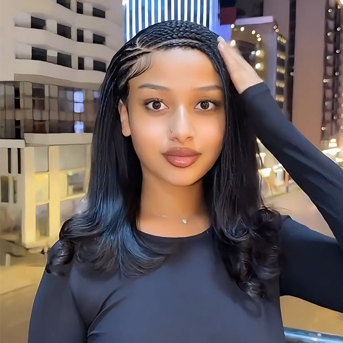 Hand-Braided Bob Lace Front Wig with Straight Hair Natural Black 13x6 Lace Frontal Micro Braids Short Bob Wig for Women - Rafarada
